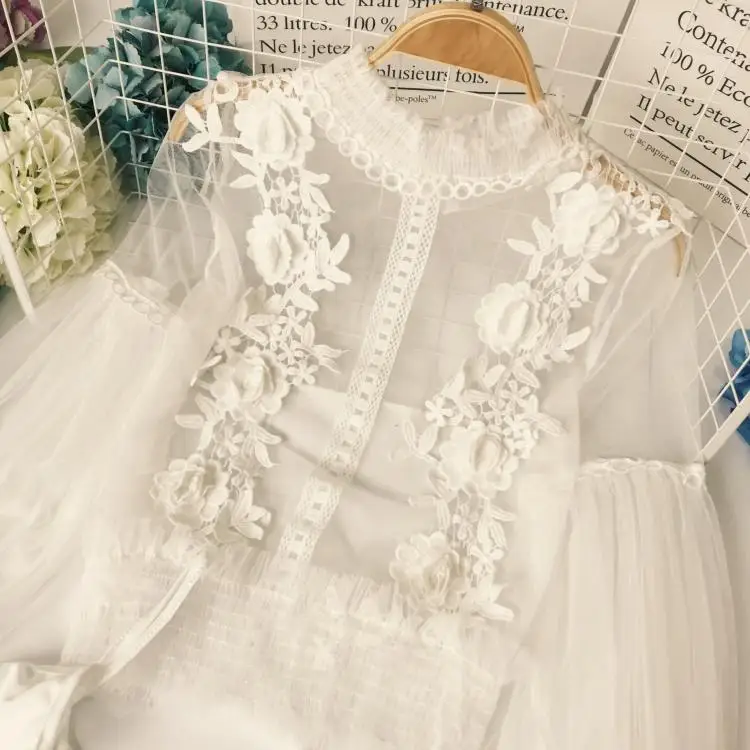Freeship ladies vintage casual ruffled lantern sleeve stand collar mesh and lace embroidery Blouses with inside top/Shirts flare
Freeship ladies vintage casual ruffled lantern sleeve stand collar mesh and lace embroidery Blouses with inside top/Shirts flare