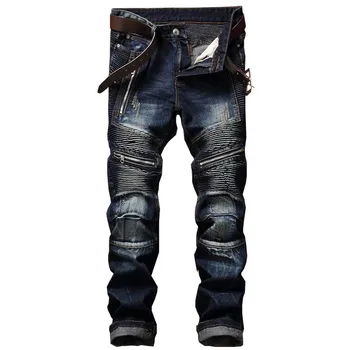 2018 Men's Pleated Biker Jeans Pants Slim Fit Brand Designer Denim Trousers For Male Straight Washed Multi Zipper
2018 Men's Pleated Biker Jeans Pants Slim Fit Brand Designer Denim Trousers For Male Straight Washed Multi Zipper