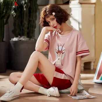 New Thin Women Pajamas Set Summer Round Neck Ladies Cute Cartoon Printed Short Sleeve Sleepwear Homewear Female Pyjamas
New Thin Women Pajamas Set Summer Round Neck Ladies Cute Cartoon Printed Short Sleeve Sleepwear Homewear Female Pyjamas