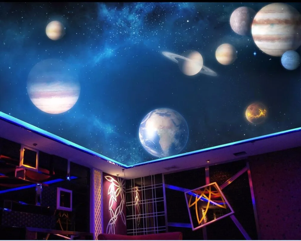Custom Wallpaper 3d Ceiling Murals Cosmic Solar System Planet Starry Decoration Painting 3d Wall Murals Wallpaper For Walls 3 D