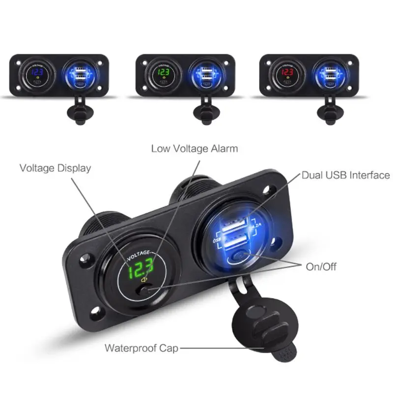 12V 24V LED Digital Voltmeter + Dual USB Power Socket Panel Charger With ON OFF Switch For Car Boat Motorcycle Smartphone GPS
12V 24V LED Digital Voltmeter + Dual USB Power Socket Panel Charger With ON OFF Switch For Car Boat Motorcycle Smartphone GPS