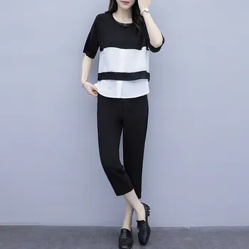 HAMALIEL XL-5XL Summer Short Sleeve Hit Color Chiffon Loose Tops Women Pant Suits + Black Elastic Waist Ankle Length Pant Suits
HAMALIEL XL-5XL Summer Short Sleeve Hit Color Chiffon Loose Tops Women Pant Suits + Black Elastic Waist Ankle Length Pant Suits