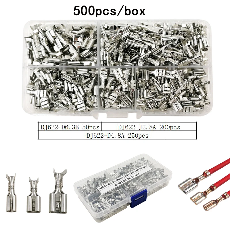 500pcs/box DJ622-J2.8A/D4.8A/D6.3B insert spring crimp terminal connectors cooperate for SN-48B plier for 0.5-1.5mm2 wire
500pcs/box DJ622-J2.8A/D4.8A/D6.3B insert spring crimp terminal connectors cooperate for SN-48B plier for 0.5-1.5mm2 wire