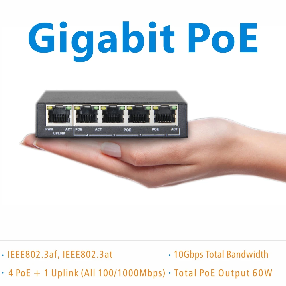 Мини переключатель ENSTER 4 порта 10/100 Мбит/с IEEE802.3af IEEE802.3at PoE + 1 порт|Коробки передач и
