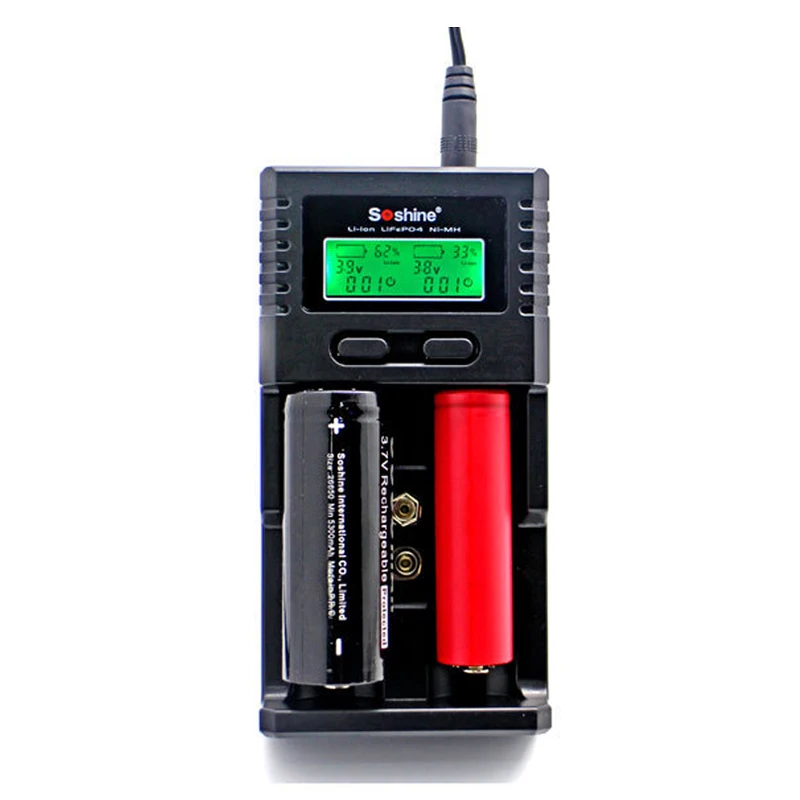 Soshine H2 Intelligent Battery Charger with 2 slot LCD display and car charger for ion 18650 mh aa aaa LiFePO Black
Soshine H2 Intelligent Battery Charger with 2 slot LCD display and car charger for ion 18650 mh aa aaa LiFePO Black
