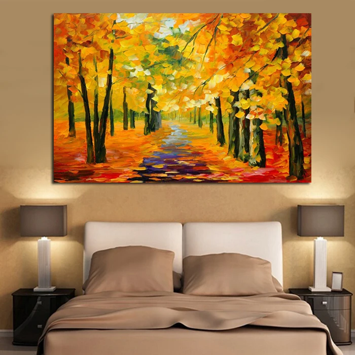 bb handmade-Golden-Tree-Forest-painting-Knife-Oil-Painting-On-Canvas-Gold-Montreal-Picture-Wall-Art-me (5)