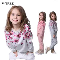 V-TREE Spring autumn girls clothing set floral kids suit set casual two-piece sport suit for girl tracksuit children clothing image