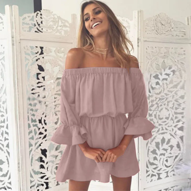 S 4XL ZANZEA Women 2019 Summer Beach Party Short Sundress Sexy Solid Off Shoulder 3/4 Flare Sleeve Elastic Waist Mini Vestido
S 4XL ZANZEA Women 2019 Summer Beach Party Short Sundress Sexy Solid Off Shoulder 3/4 Flare Sleeve Elastic Waist Mini Vestido