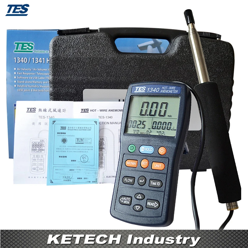 

Hot Wire Thermo Anemometer Digital Anemometer Air Wind Flow Meter TES-1340