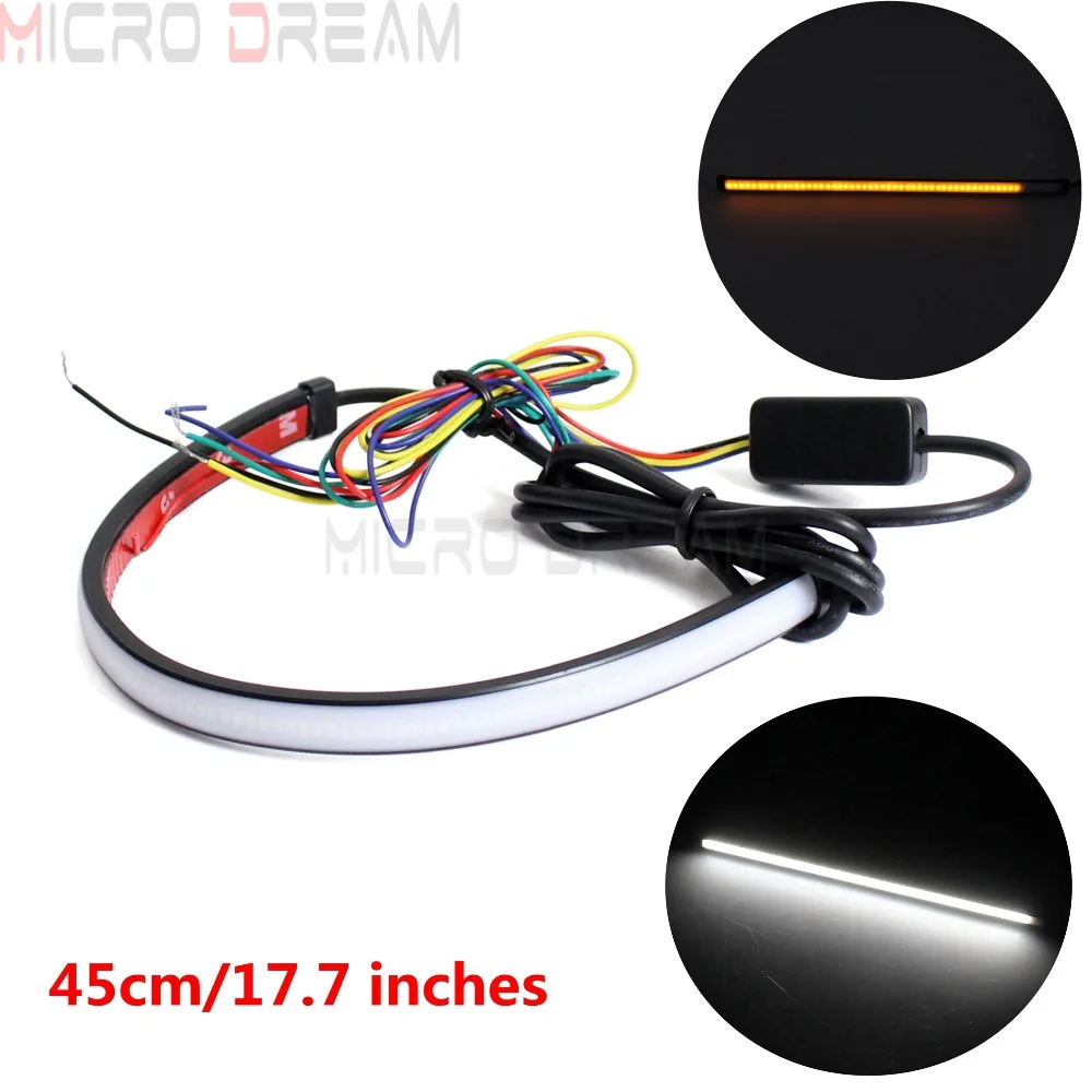Universal LED Light Strip Tube Motorcycle Scooters Car 45cm White Running Taillight w/Amber Sequential Turn Signal Blinker Lamp
Universal LED Light Strip Tube Motorcycle Scooters Car 45cm White Running Taillight w/Amber Sequential Turn Signal Blinker Lamp