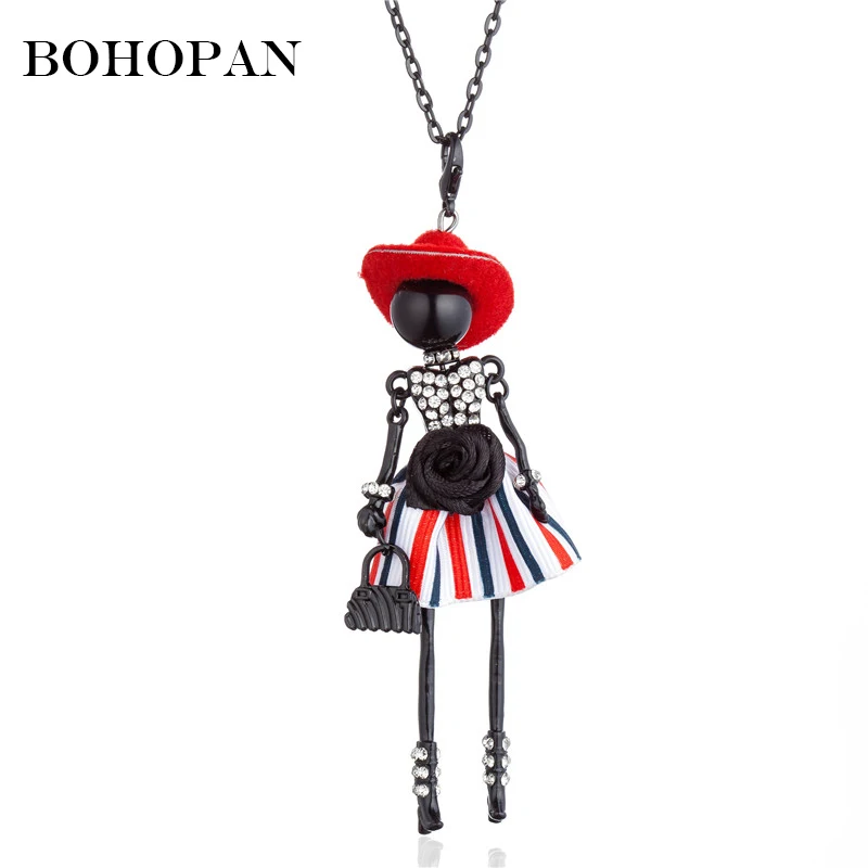 Black Alloy Doll Necklace Women Red Hat Flower Stripe Skirt statement Necklace Long Chain Charm Jewelry Party Gift Bijoux femme
Black Alloy Doll Necklace Women Red Hat Flower Stripe Skirt statement Necklace Long Chain Charm Jewelry Party Gift Bijoux femme