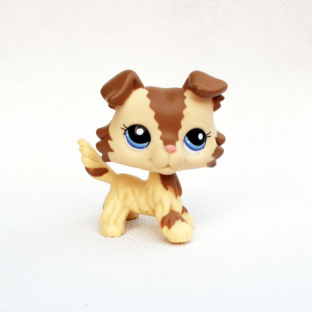 

original old Animal toy action figure real rare pet shop lps toys collie #2210 Cream Tan Brown dog with blue eyes