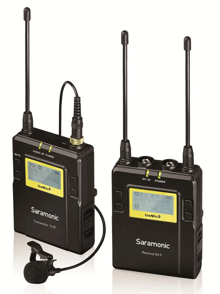 Saramonic UwMic9 (RX9+TX9) Broadcast UHF Wireless Lavalier Microphone System for dslr Camera Camcorders
Saramonic UwMic9 (RX9+TX9) Broadcast UHF Wireless Lavalier Microphone System for dslr Camera Camcorders