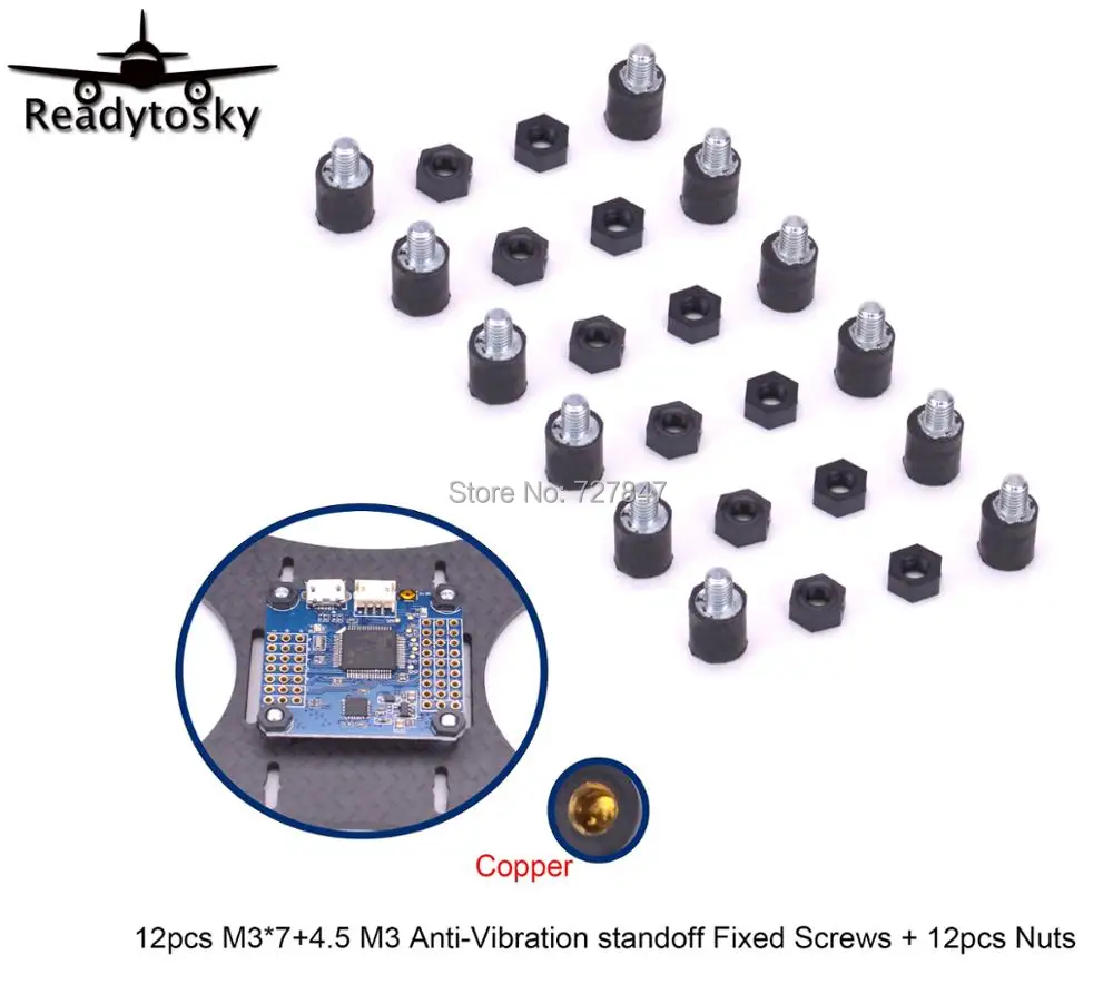 

12pcs M3*7+4.5 M3 Flight Controller Anti-Vibration Fixed Screws Mounting Hardware Spacer Standoff For Naze32 CC3D F3 QAV250