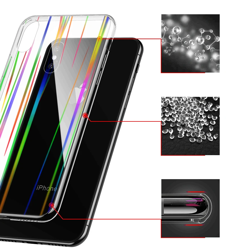 Transparent Glass Aurora Cover Case On The For Iphone 7 8 7Plus 8 Plus Protective Glass For IPhone X XS Max XR Screen Protector (9)