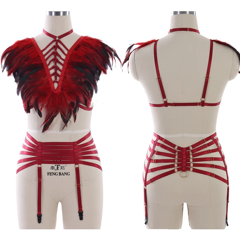 Women Sexy Red Feather Lingerie set Goth Fetish Body Harness Top Cage Bra Bondage Wedding Garter Belt Harajuku Punk Lingerie
Women Sexy Red Feather Lingerie set Goth Fetish Body Harness Top Cage Bra Bondage Wedding Garter Belt Harajuku Punk Lingerie