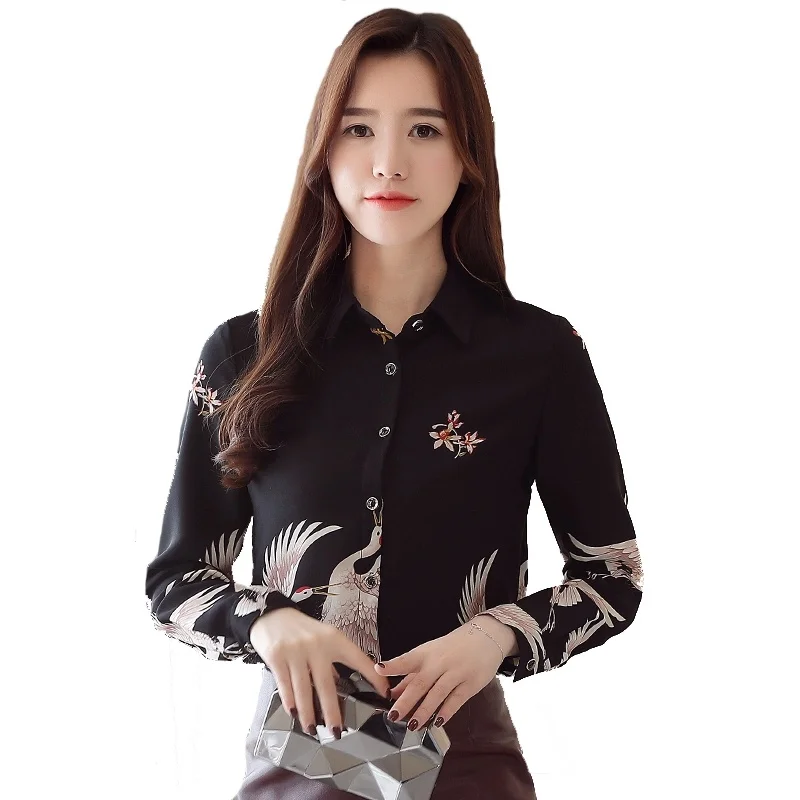 Crane Shirt Blouse Woman Autumn and Winter Shirt Women Retro Long Sleeved Printed Shirt Chiffon Blosues Blusas Women Shirts 
Crane Shirt Blouse Woman Autumn and Winter Shirt Women Retro Long Sleeved Printed Shirt Chiffon Blosues Blusas Women Shirts