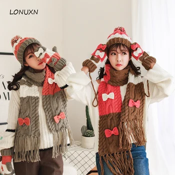 High quality 4 colors 3 pieces/lot new Hat + scarf + glove female Korean hooded collar winter warm and comfortable one gift set
High quality 4 colors 3 pieces/lot new Hat + scarf + glove female Korean hooded collar winter warm and comfortable one gift set