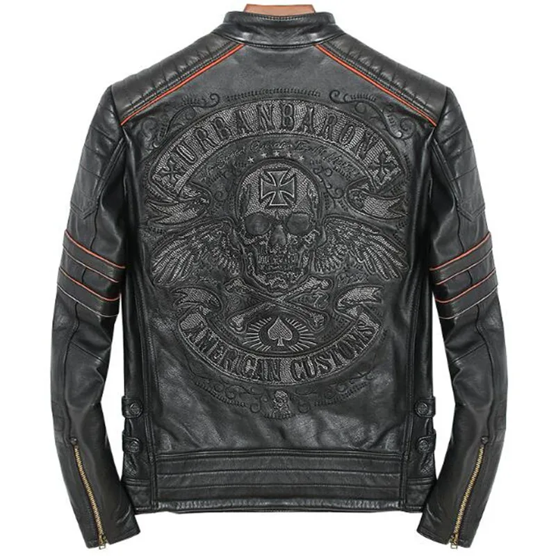 Mens Genuine Leather Jacket Motorcycle Skull Retro Vintage Coat Slim Fit Punk Rock Pilot Jacket Sheepskin Leather Winter Outwear
Mens Genuine Leather Jacket Motorcycle Skull Retro Vintage Coat Slim Fit Punk Rock Pilot Jacket Sheepskin Leather Winter Outwear