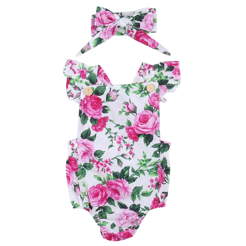 Baby Girl Spaghetti straps Halter Romper + Headband Jumpsuit Floral Sunsuit Outfits 2 pieces Set Baby clothes Set 0-24M
Baby Girl Spaghetti straps Halter Romper + Headband Jumpsuit Floral Sunsuit Outfits 2 pieces Set Baby clothes Set 0-24M