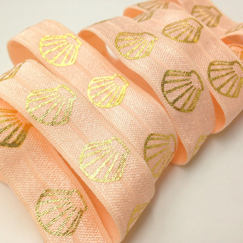 5 Yards 5/8 Peach Gold Foil printed Sea Shell Fold over Elastic, Hair elastic ribbon,cinta elastica,Sewing accessories
5 Yards 5/8 Peach Gold Foil printed Sea Shell Fold over Elastic, Hair elastic ribbon,cinta elastica,Sewing accessories