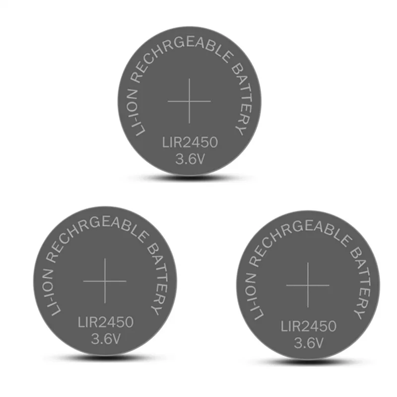 3pcs 3.6V LIR2450 120mAh Rechargeable Batteries 500 Times Lithium Coin Cell Button Battery Replaced CR2450 LM2450
3pcs 3.6V LIR2450 120mAh Rechargeable Batteries 500 Times Lithium Coin Cell Button Battery Replaced CR2450 LM2450