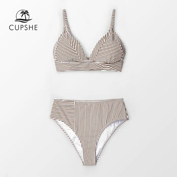 CUPSHE Sexy Brown And White Stripe Bikini Sets Women High Waist Two Pieces Swimsuits 2019 Girl Beach Bathing Suits Swimwear
CUPSHE Sexy Brown And White Stripe Bikini Sets Women High Waist Two Pieces Swimsuits 2019 Girl Beach Bathing Suits Swimwear