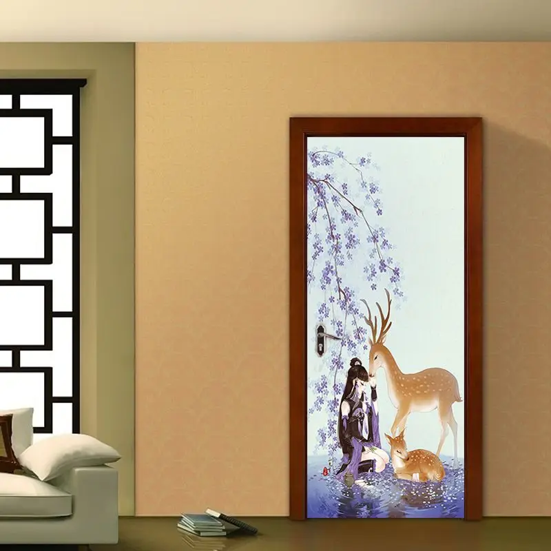 Фото 3D яркий мультяшный милый олененок стикер на стену в виде оленя дверь обои