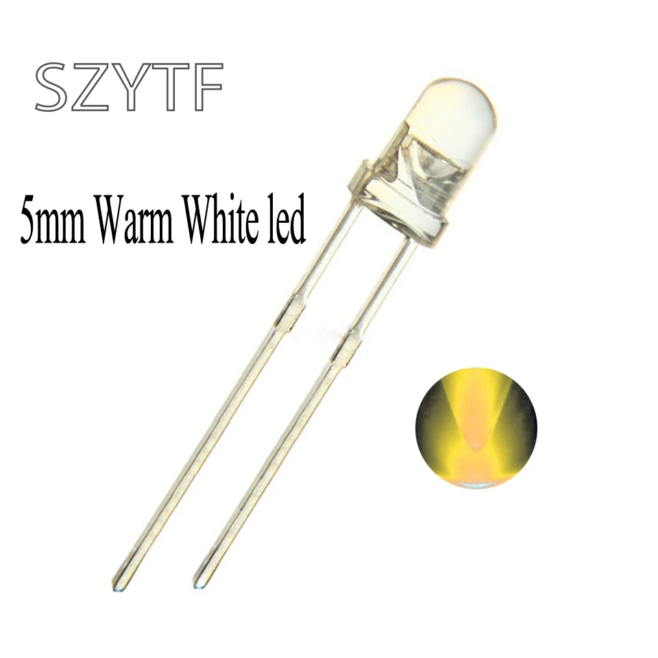 100pcs 5mm LED Warm White Transparent Ultra Bright 3000K Round LED 5 mm Light Emitting Diode Lamp Through Hole
100pcs 5mm LED Warm White Transparent Ultra Bright 3000K Round LED 5 mm Light Emitting Diode Lamp Through Hole