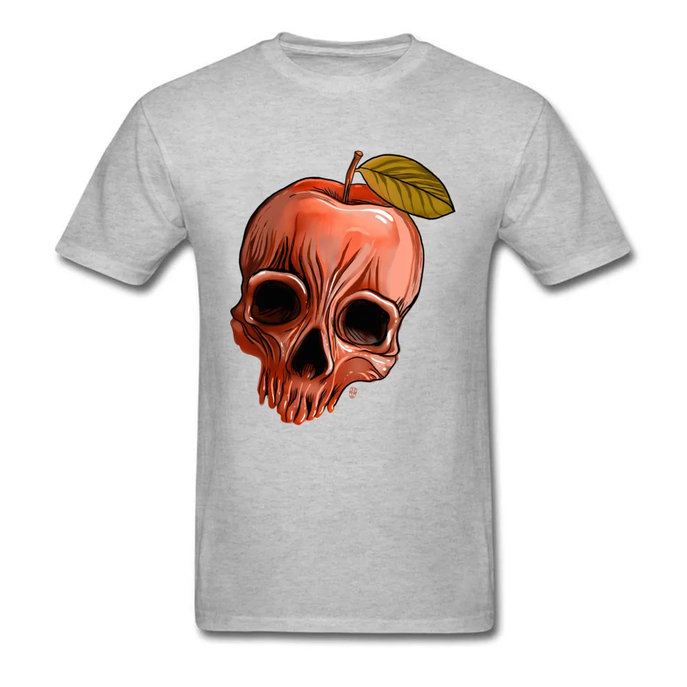 O Neck Apple Skull Cotton Fabric Men Top T-shirts Custom Short Sleeve Tops Shirt On Sale Printed T-Shirt Top Quality Apple Skull grey
