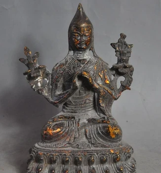 

old tibet buddhism fane Joss bronze Gilt Tsongkhapa Tsongkapa god buddha statue