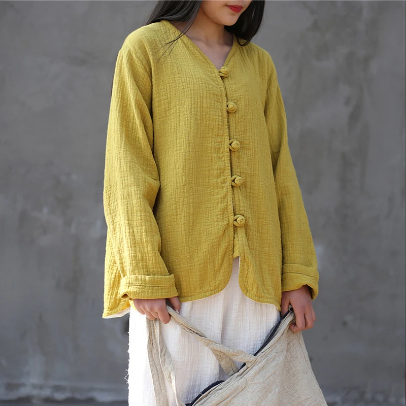 Johnature Women Vintage Shirt 2019 Spring New Cotton Linen Blouses V-Neck Full Sleeve Button 5 Color Loose Casual Women Shirts
Johnature Women Vintage Shirt 2019 Spring New Cotton Linen Blouses V-Neck Full Sleeve Button 5 Color Loose Casual Women Shirts