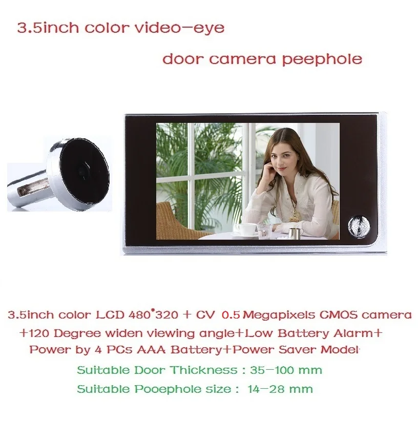

New video peephole door camera 3.5 inch LCD 0.5 Megapixels HD camera 120 degree widen viewing angle peephole door camera