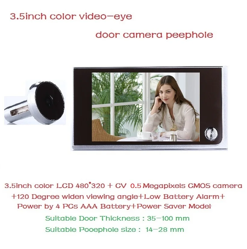New video peephole door camera 3.5 inch LCD 0.5 Megapixels HD camera 120 degree widen viewing angle peephole door camera
New video peephole door camera 3.5 inch LCD 0.5 Megapixels HD camera 120 degree widen viewing angle peephole door camera