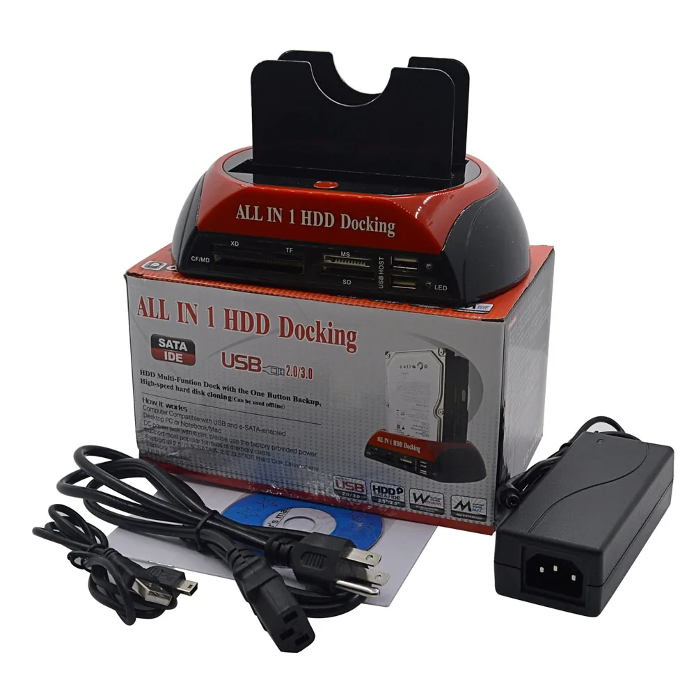 

US Plug All In 1 HDD Docking Station Dual USB 2.0 2.5" 3.5" IDE SATA External HDD Box Hard Disk DRIVE Enclosure Card Reader 3TB