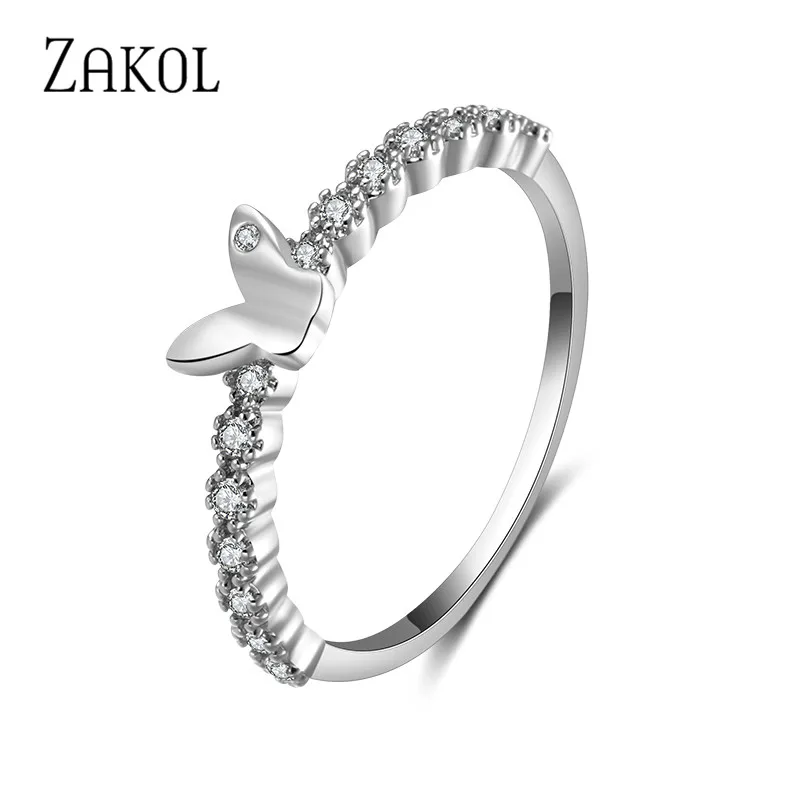 ZAKOL новинка женские кольца с крыльями из циркония и кристаллов бабочки для женщин