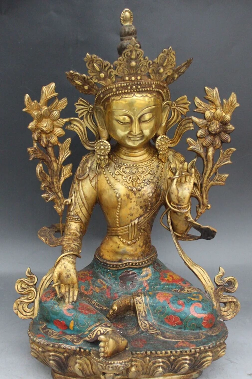 009066 20" Tibet Buddhism Bronze Gilt Cloisonne Enamel Green Tara Goddess Buddha Statue
009066 20" Tibet Buddhism Bronze Gilt Cloisonne Enamel Green Tara Goddess Buddha Statue
