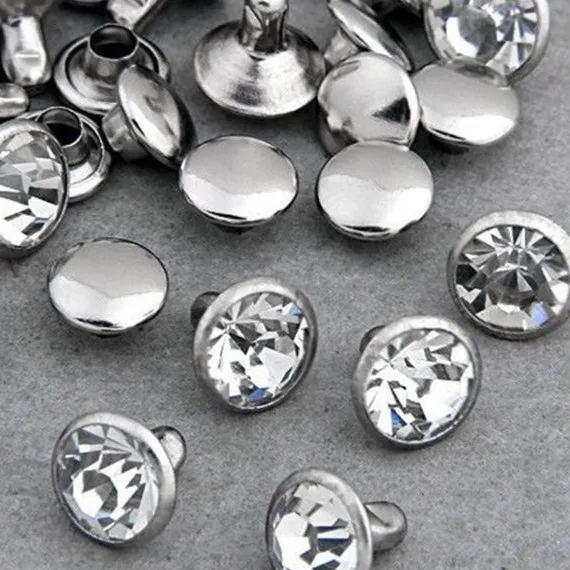 

Hot Sell 100Sets 10mm DIY CZ+++ Crystals Rhinestone Rivets Rapid Silver Nailhead Spots Studs Shipping Free