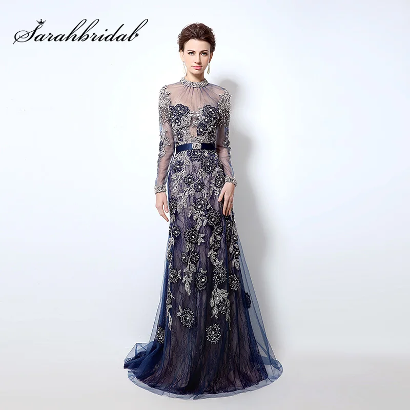 Luxury Beading Lace Evening Dresses Mermaid Royal Blue Long 2018 Chic High Neck Illusion Long Sleeves Prom Gowns robe de soiree
Luxury Beading Lace Evening Dresses Mermaid Royal Blue Long 2018 Chic High Neck Illusion Long Sleeves Prom Gowns robe de soiree