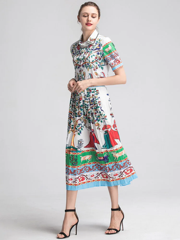 High Quality 2019 Summer New Women Dress Light Cooked Temperament Cartoon Printed Lapel Short-sleeved Large Swing Pleated Skirt
High Quality 2019 Summer New Women Dress Light Cooked Temperament Cartoon Printed Lapel Short-sleeved Large Swing Pleated Skirt