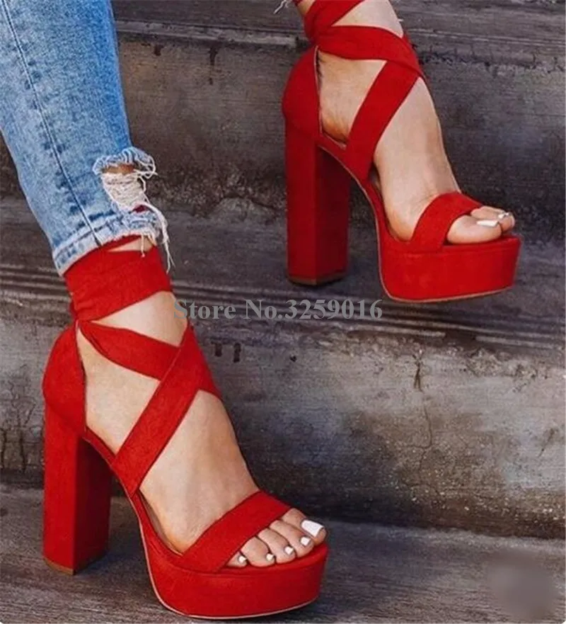 Women New Fashion Open Toe Suede Leather High Platform Chunky Heel Sandals Lace-up Red Strap Cross High Heel Sandals Dress Shoes
Women New Fashion Open Toe Suede Leather High Platform Chunky Heel Sandals Lace-up Red Strap Cross High Heel Sandals Dress Shoes