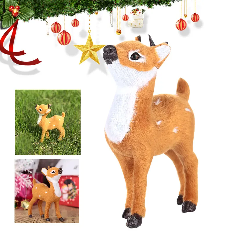 

Sika Deer Simulated Plush Plastic Standing Doll Christmas Reindeer Beautiful Ornaments Desktop Xmas Elk New Year Shop Window