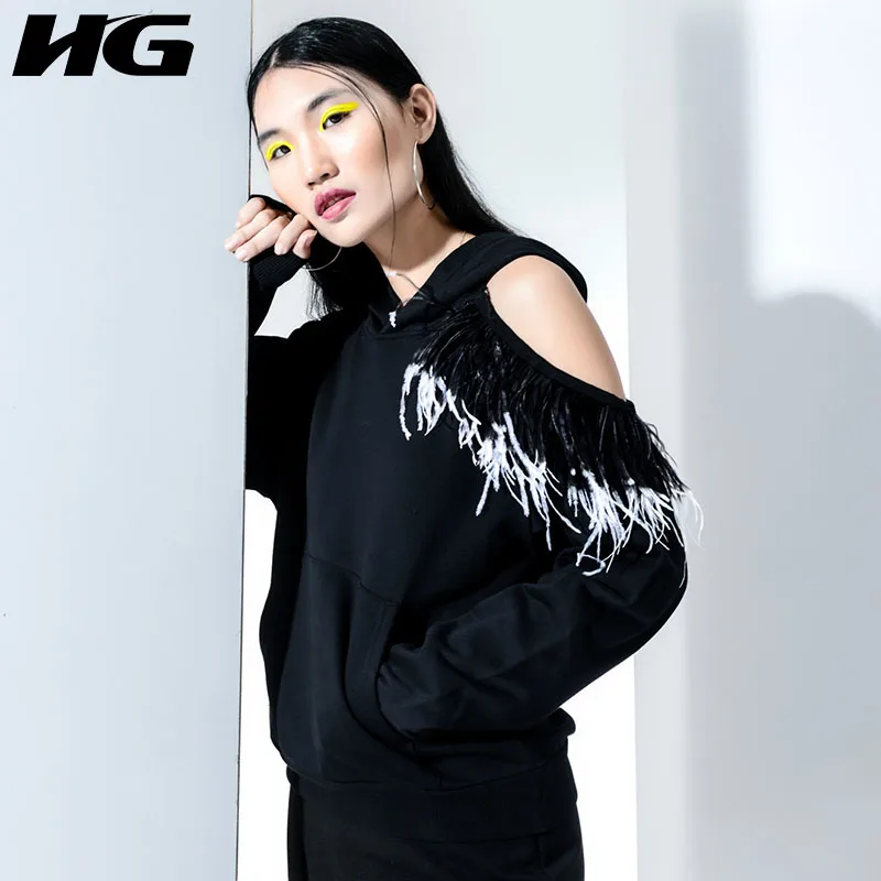 HG 2019 New Autumn Loose Sweatershirts Women Black Irregular Feather Patchwork Fashion Cotton Pullovers Ladies Top WQR1175
HG 2019 New Autumn Loose Sweatershirts Women Black Irregular Feather Patchwork Fashion Cotton Pullovers Ladies Top WQR1175