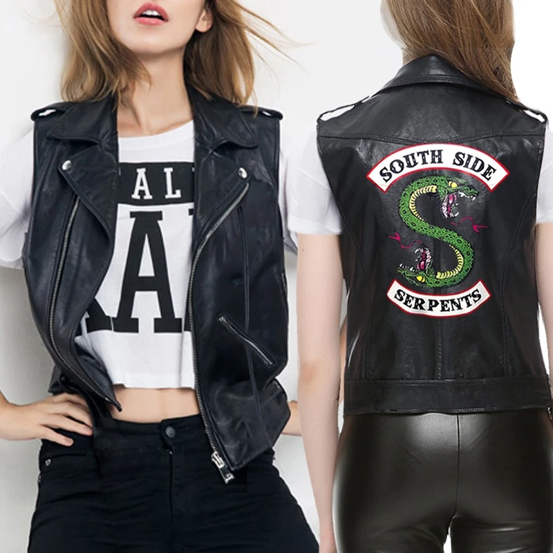 Women Riverdale Leather Vest Motorcycle Jacket Black Sleeveless Jackets Motorrad Gilet Plus Size
Women Riverdale Leather Vest Motorcycle Jacket Black Sleeveless Jackets Motorrad Gilet Plus Size