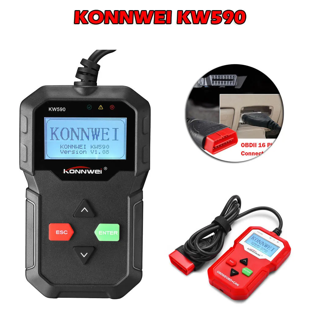 OBD OBD2 Diagnostic Car Scanner KW590 OBDII / EOBD 12V CAN Auto Code Scanner Supporting Computer System Protocol
OBD OBD2 Diagnostic Car Scanner KW590 OBDII / EOBD 12V CAN Auto Code Scanner Supporting Computer System Protocol