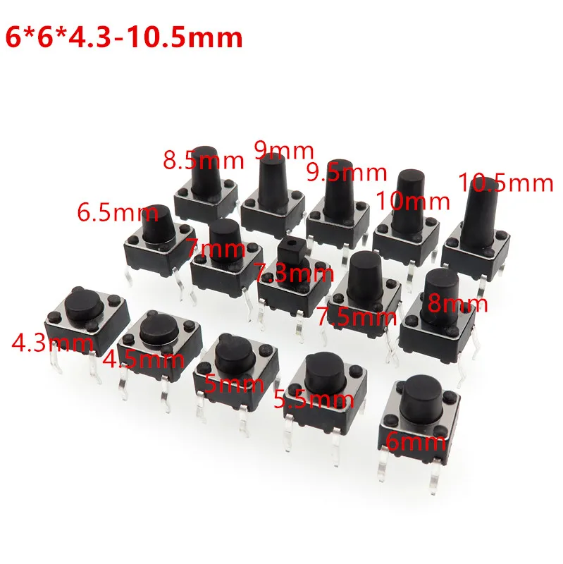 50pcs 4pin 6x6mm Tact Switch micro switch Panel PCB Momentary Tactile Tact Mini Push Button Switch DIP 6*6*4.3-10.5mm
50pcs 4pin 6x6mm Tact Switch micro switch Panel PCB Momentary Tactile Tact Mini Push Button Switch DIP 6*6*4.3-10.5mm