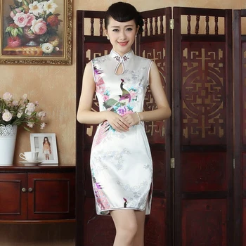 High Quality White Chinese Women Traditional Dress Silk Rayon Mini Qipao Vintage Print Cheongsam Flower Size S M L XL XXL 020606
High Quality White Chinese Women Traditional Dress Silk Rayon Mini Qipao Vintage Print Cheongsam Flower Size S M L XL XXL 020606