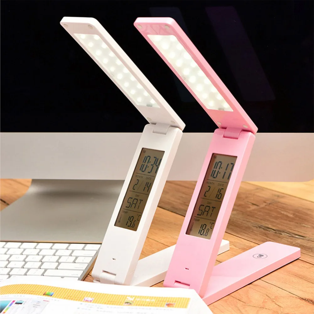 Foldable LED Desk Lamp, USB Rechargeable Adjustable Touch Control Brightness Light with Alarm Clock Calendar Temperature Display
Foldable LED Desk Lamp, USB Rechargeable Adjustable Touch Control Brightness Light with Alarm Clock Calendar Temperature Display