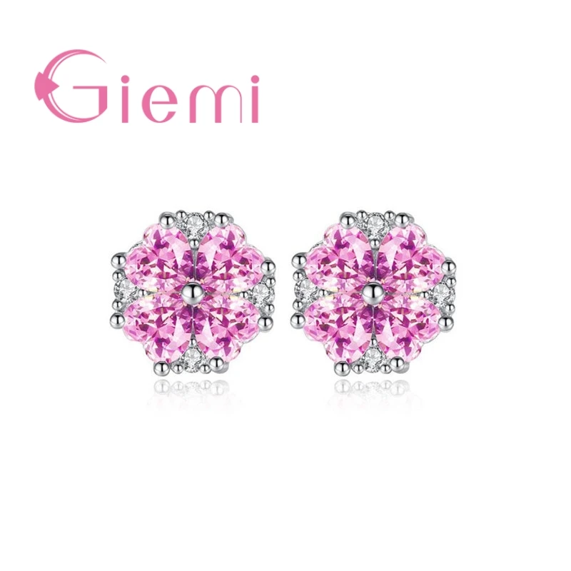 

Women Ladies High Quality Genuine 925 Sterling Silver Pretty Flowers Design Hard Cubic Zirconia Stud Earrings Jewelry Gift