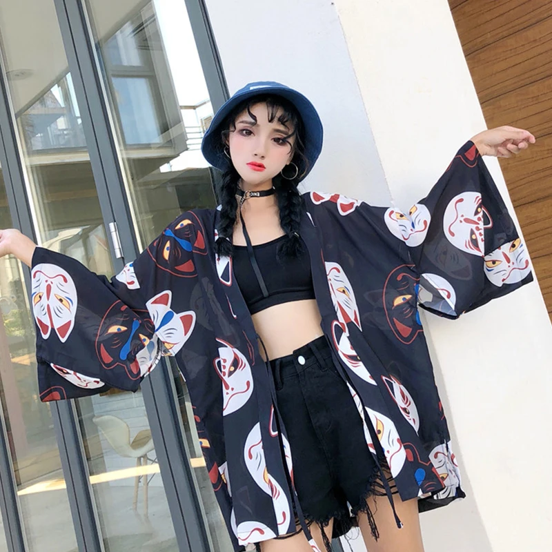 Paris girl Women Cardigan Kimono Harajuku Half Sleeve V-neck Blouses Tops Cat Print Coat Loose Black Red Chiffon Shirts Blusas
Paris girl Women Cardigan Kimono Harajuku Half Sleeve V-neck Blouses Tops Cat Print Coat Loose Black Red Chiffon Shirts Blusas